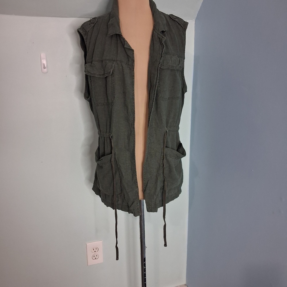 Supplies by Union Bay Olive Green Utility Vest Linen Blend Drawstring Large